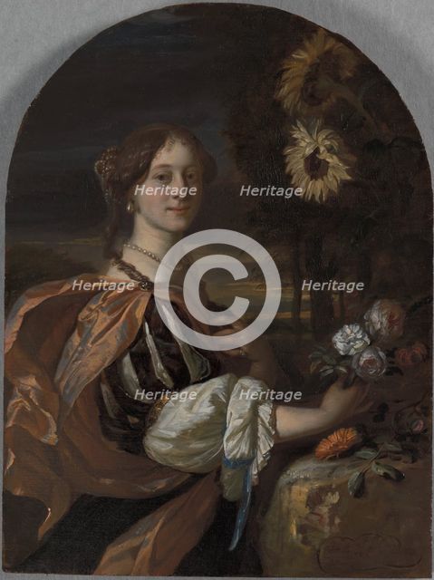 Catharina van Heemskerck with sunflowers, Early 1730s. Creator: Carel de Moor.