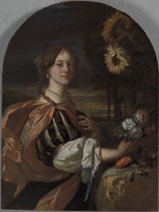 Catharina van Heemskerck with sunflowers, Early 1730s. Creator: Carel de Moor