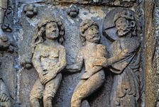 Cathedral of Santiago de Compostela, façade of Platerías: expulsion from paradise