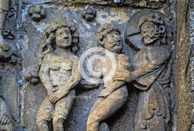 Cathedral of Santiago de Compostela, façade of Platerías: expulsion from paradise.