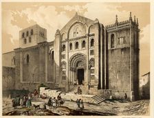 Cathedral of Zamora with villagers, life and traditional costumes of the time