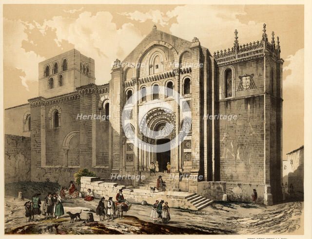 Cathedral of Zamora with villagers, life and traditional costumes of the time.