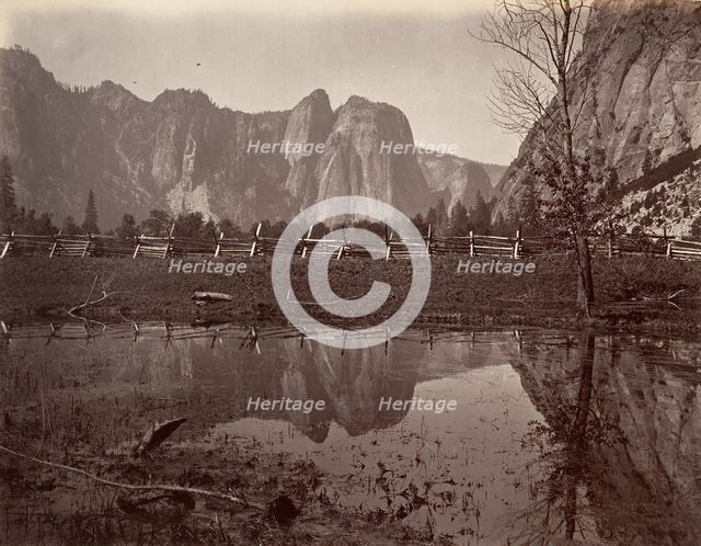 Cathedral Rocks, Yosemite, ca. 1872, printed ca. 1876. Creator: Attributed to Carleton E. Watkins.