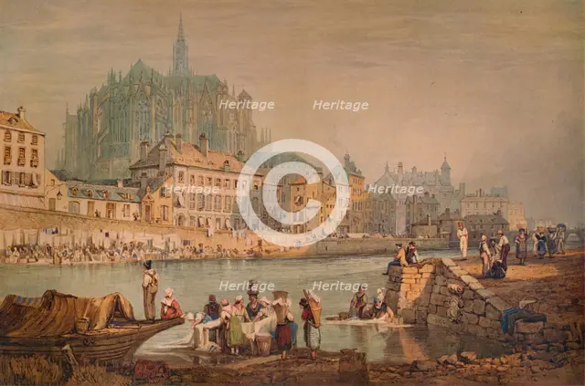 'Cathedral Town on a River', c1825. Artist: Samuel Prout.