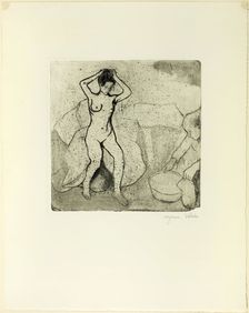 Catherine Prepares the Bath and Louise, Nude, Fixes her Hair, 1895. Creator: Suzanne Valadon