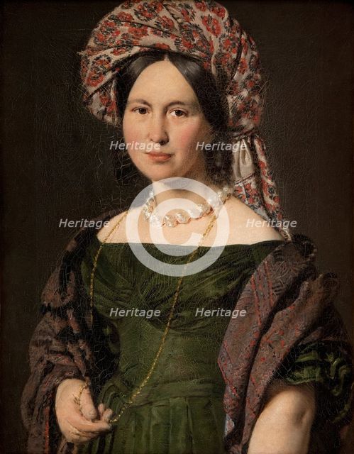 Cathrine Jensen, née Lorenzen, the Artist's Wife Wearing a Turban, 1842-1844. Creator: Christian Albrecht Jensen.