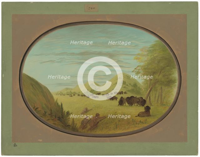 Catlin and Two Companions Shooting Buffalo, 1861/1869. Creator: George Catlin.