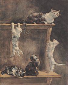 Cats and kittens on a dresser. Creator: Renouard, Paul (1845-1924)