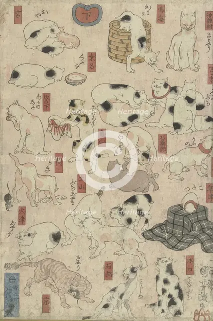 Cats. From the Series Fifty-three Stations of the Tokaido, 1848-1849.