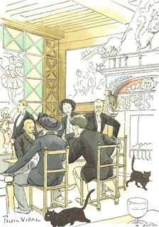 Cats in a café, 1893. Creator: Pierre Vidal
