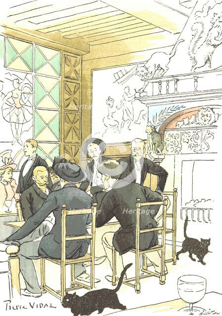 Cats in a café, 1893.  Creator: Pierre Vidal.