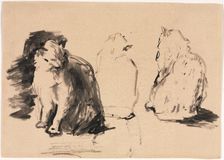 Cats (recto); Sketch of Two Figures Embracing (verso). Creator: Théodule Ribot (French, 1823-1891)