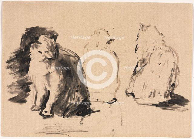 Cats (recto); Sketch of Two Figures Embracing (verso). Creator: Théodule Ribot (French, 1823-1891).