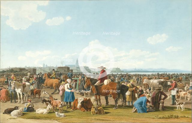 Cattle Market near Genua, 1820. Artist: Kobell, Wilhelm, Ritter von (1766-1853)