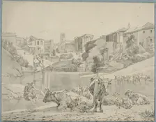 Cattle on the river Aniene in Tivoli. Creator: Willem Romeyn