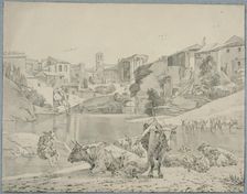 Cattle on the river Aniene in Tivoli. Creator: Willem Romeyn
