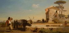 Cattle At A Drinking Place In The Campagna, Rome, 1854. Creator: George Heming Mason
