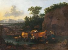 Cattle at a ford, 1670-1680. Creator: Abraham Jansz Begeyn