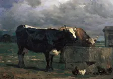 Cattle at the Trough, c1840-1860. Creator: Constant Troyon