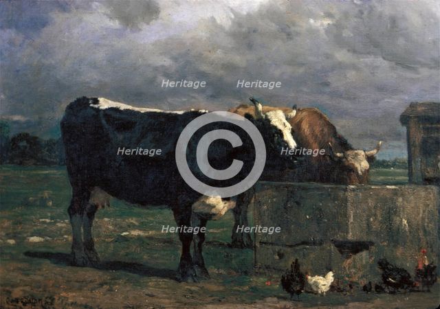 Cattle at the Trough, c1840-1860. Creator: Constant Troyon.