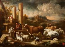 Cattle at the Ruins of the Temple, early 18th century. Creator: Johann Matthias Wuzer