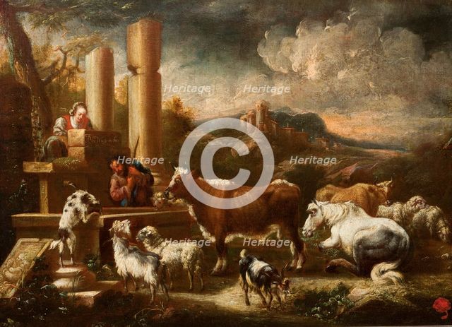 Cattle at the Ruins of the Temple, early 18th century. Creator: Johann Matthias Wuzer.