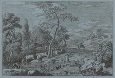 Cattle and Figures at a Farmyard Stream. Creator: Marco Ricci