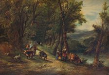 Cattle and Figures in Wooded Valley with Stream 1860, (1938). Artist: Alfred Vickers