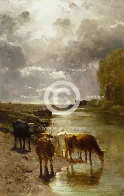 Cattle Drinking, 1851. Creator: Constant Troyon.