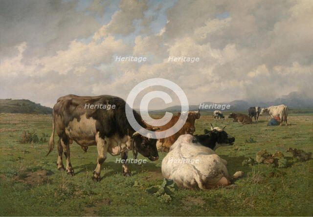 Cattle in the Meadow, 1878. Creator: Louis Robbe.