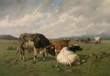 Cattle in the Meadow, 1878. Creator: Louis Robbe