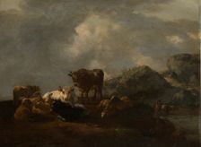 Cattle Resting at a River Crossing, c1654-1655. Creator: Willem Romeyn