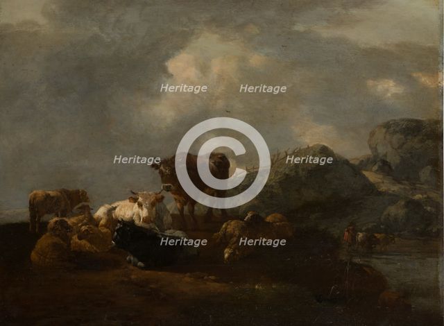 Cattle Resting at a River Crossing, c1654-1655. Creator: Willem Romeyn.