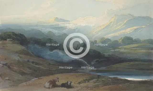 Cattle Resting in a Mountainous Landscape, ca. 1808-12. Creator: George Chinnery.