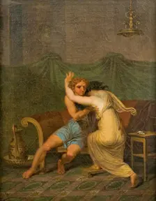 Catullus and Lesbia, who in his arms seeking solace for her spurvs death, 1809. Creator: Nicolai Abraham Abildgaard