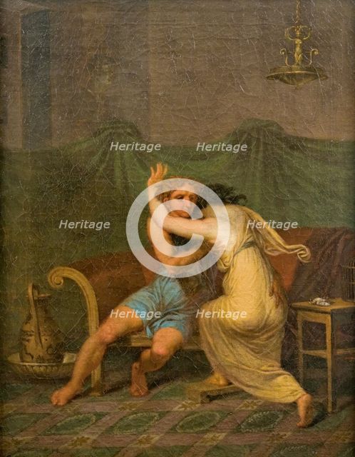 Catullus and Lesbia, who in his arms seeking solace for her spurvs death, 1809. Creator: Nicolai Abraham Abildgaard.