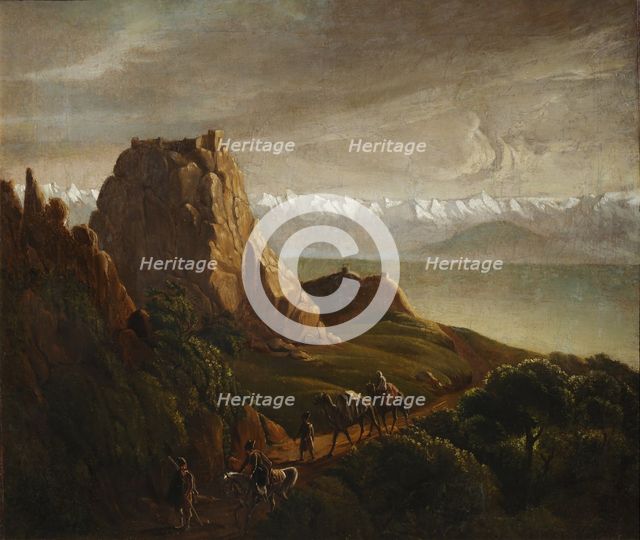 Caucasian landscape with camels, 1837-1838. Artist: Lermontov, Mikhail Yuryevich (1814-1841)