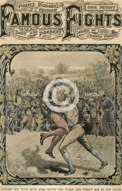 'Caught him with both arms round the waist, and threw him on the stage', c1890-c1909(?).Artist: Pugnis