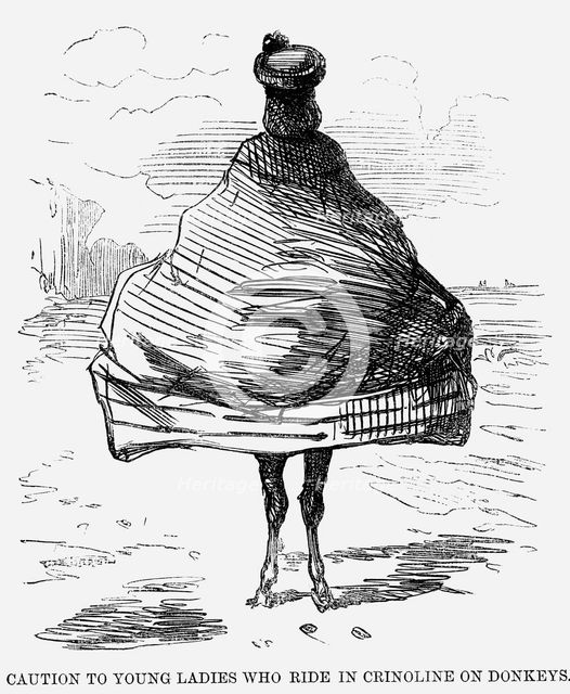 'Caution to Young Ladies who ride in Crinoline on Donkeys', 1860. Creator: Unknown.