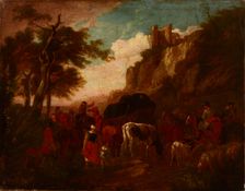 Cavalcade of Horsemen and a Herd of Cattle, 18th century. Creator: Unknown