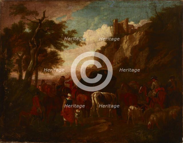 Cavalcade of Horsemen and a Herd of Cattle, 18th century. Creator: Unknown.