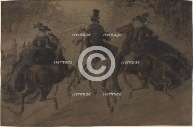Cavalier and Two Ladies on Horseback. Creator: Constantin Guys.