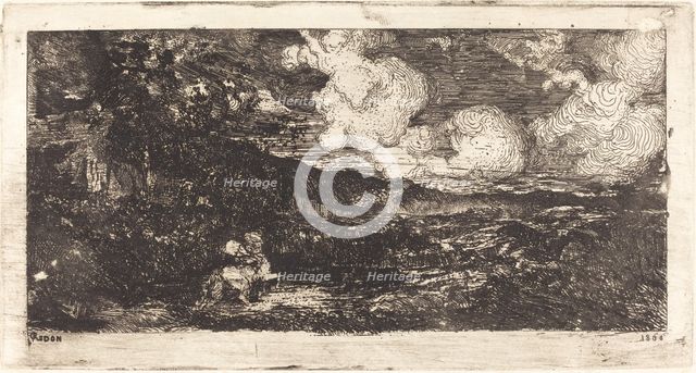 Cavalier Galopant (Galloping Horseman), 1866. Creator: Odilon Redon.