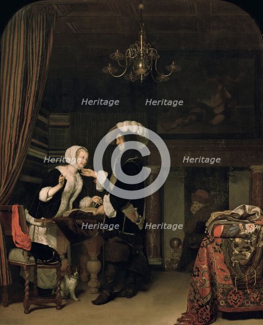 Cavalier in the Shop, 1660. Artist: Mieris, Frans van, the Elder (1635-1681)