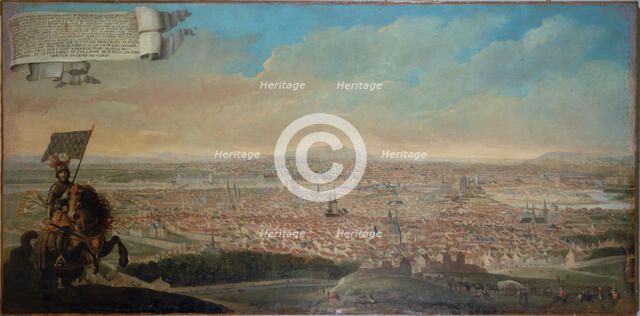 Cavalier with view of Paris, equestrian portrait, Pepin des Essarts, c1645. Creator: Unknown.