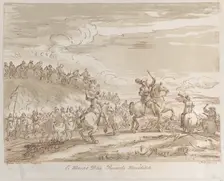 Cavalry advancing to the charge, with a central figure on horseback raising a sword, 1735., 1735. Creator: Arthur Pond