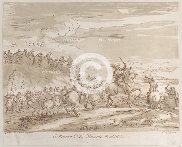Cavalry advancing to the charge, with a central figure on horseback raising a sword, 1735., 1735. Creator: Arthur Pond.