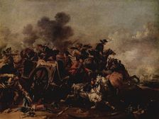 Cavalry attack on a wagon, 1730-1760. Creator: August Querfurt