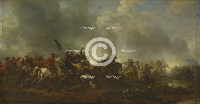 Cavalry attacking Infantry, 1656-1668. Artist: Wouwerman, Philips (1619-1668)
