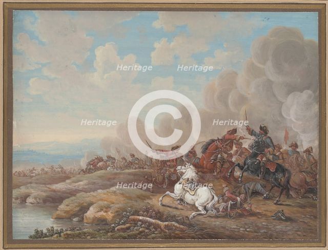 Cavalry Battle by a River, 2nd half of the 18th century. Creator: Louis Nicolas van Blarenberghe.